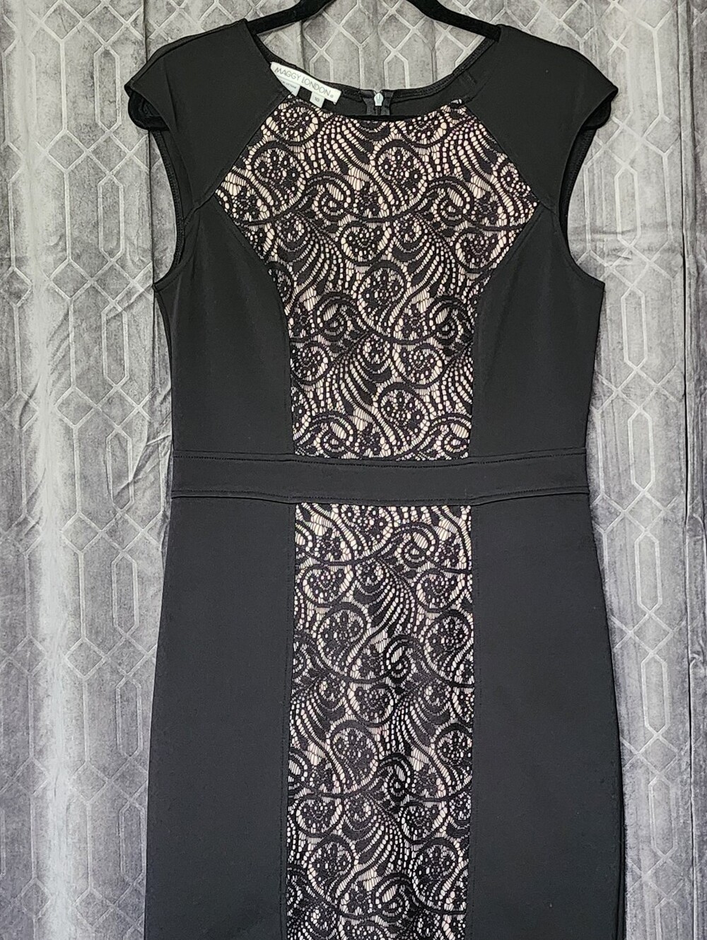 Maggy London Size 10 Black Lace-Front Midi Dress